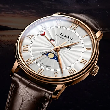 LOBINNI Homens Relógios Suíça Relógio de Marca de Luxo Homens Safira Impermeável Fase da Lua reloj hombre Japão Miyota Movimento L3603M