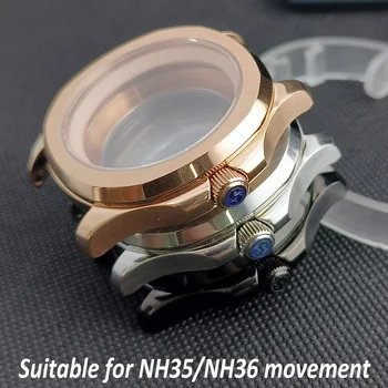 Nautilus brilhante/escovado caso coroa posição S padrão+capítulo anel 316 de aço inoxidável, utilizado para Nh35/36 movimento assistir 0.1