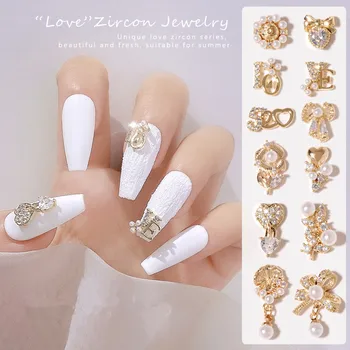 1Pcs Charme Pérola Zircão 3D Nail Art Decorações de Diamantes Brilhantes de Cristal Liga Jóias de Manicure Design de Acessórios