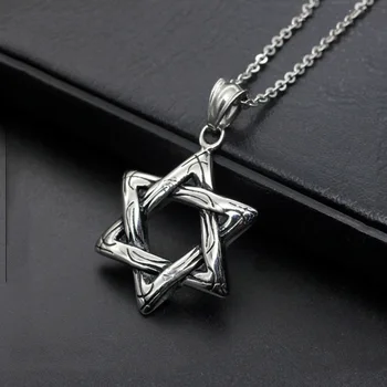 moda cor de prata, em aço inoxidável 316L Estrela de Davi colar pingente judeu magen davi Hexagrama colar da jóia