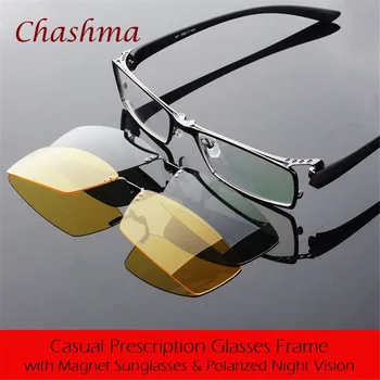 Chashma Marca de Dia e de Noite Óculos Polarizados Senhores Prescrição de Óculos de Armação com 2 Clipes