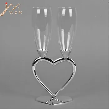 IMUWEN banhado a Prata formato de coração taça de champanhe, champanhe flauta para casamentos ou festa