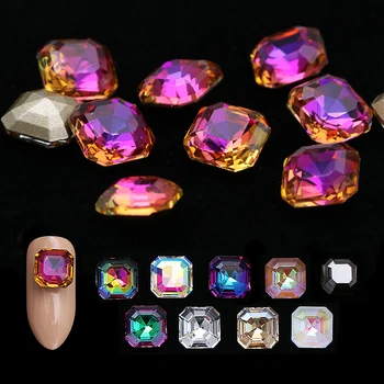 10pcs Crystal AB Strass Unhas Gemas Chama de Vidro Quadrado 3D Pedra de Diamante de Decoração Glitter Manicure Acessórios Ferramentas