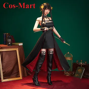 Cos-Mart Anime ESPIÃO FAMÍLIA Yor Falsário Cosplay Traje Doce Elegante Uniforme Preto Vestido Feminino Parte da Atividade de Jogo de Papel Vestuário
