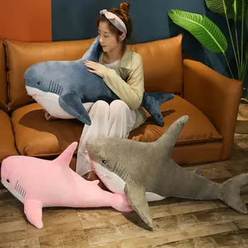 80/100/140 cm Gigante da Pele do Tubarão de Brinquedo de Pelúcia Macia Tubarão Semi-acabados Casaco de Peixe Travesseiro Brinquedos Dolll Presente para Crianças