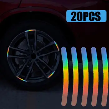 20pcs/set Reflexiva Colorido Carro cubo de Roda Aro Faixa de Fita Decal Adesivo Luminoso Para a Noite de Condução do Carro-Acessórios Styling