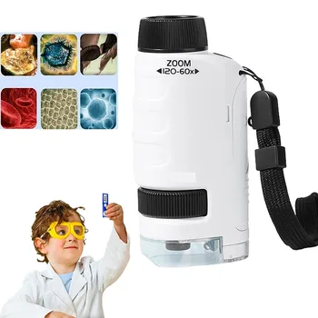 Garoto Microscópio de Bolso Portátil Microscópio 60x-120x Crianças Portátil Microscópio de Bolso Handheld, DIODO emissor de Luz de Brinquedo de Presente de Educação infantil