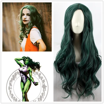 2022 dia das bruxas mulheres que hulk verde peruca de cosplay heroína função de jogar verde longos cabelos ondulados brincalhão peruca fantasias