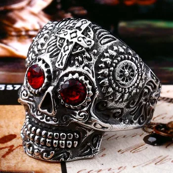 Beier 316L de aço inoxidável do anel da venda quente punk motociclista Várias cores de skull man Clássico Flor de Jardim de jóias de moda LLBR8-475R