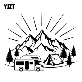 YJZT 18.3 CM*14,8 CM Barraca de Camping Viagens Montanhas Paisagem Carro de Moda-Estilo Adesivos Adesivos de Vinil Preto/Prata C31-0303