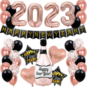 Feliz Ano Novo 2023 Balão de Festa de Ano Novo Balão Folha de Balão 3D Festa de Ano Novo Decorações Para a Casa de Enfeites
