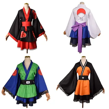 Adultos Quimono Japonês Cosplay Crianças Akatsuki Cloud Print Uchiha Sasuke, hyuga hinata Lolita Traje Vestido de Mulher as Meninas de Halloween