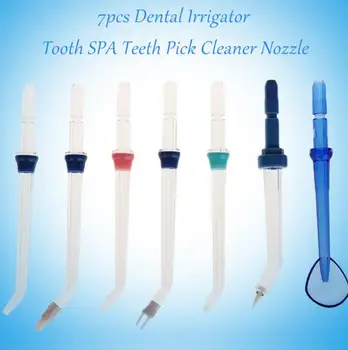7pcs Irrigador Oral de Substituição dos Bicos Dental Portátil de Cuidados Orais Irrigantes Dente de SPA com um Palito de Limpeza