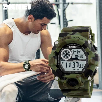 S de CHOQUE de Esportes dos Homens Relógios SKMEI Marca de Luxo de Camuflagem Militar Relógios Digitais LED à prova d'água Pulso Relógio Masculino
