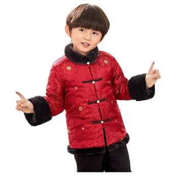 O Ano Novo chinês Menino Trajes Tradicionais Casaco Crianças Jaqueta Dragão CNY Roupas de Agasalho Cardigan Tops Inverno mais Quente de Espessura