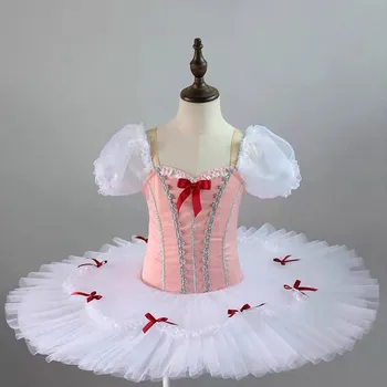 Puff Mangas Classical Ballet Tutu De Balé De Meninas Vestir-Profissional-De-Rosa Romântico Ballet Traje De Dança Bodysuit Desempenho De Pano