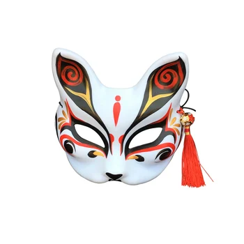 Pintados à mão Durável Grosso do Kitsune Fox Máscara para Quimono Traje,Natal Cosplay Kabuki Metade do Rosto de Gato Máscaras de Máscaras do Partido
