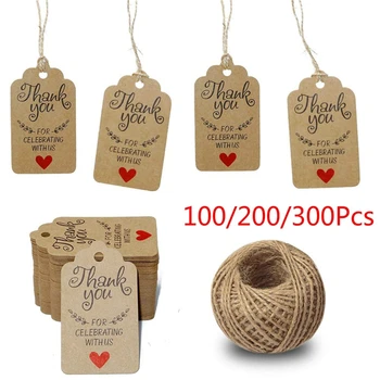 100-300pcs Papel Kraft Dom Marcas Artesanais Etiquetas Agradecer a Você para Celebrar Conosco a Festa de Casamento a Decoração de Embalagens de Papel Travar