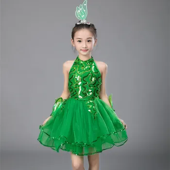Verde Balé De Meninas De Vestido Para As Crianças Menina Dança Jazz Fantasias Para Meninas Dança Menina De Vestido De Desempenho Traje Fase De Roupa