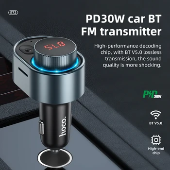 HOCO PD30W Carro Transmissor FM sem Fio Bluetooth 5.0 Rádio FM Modulador de 30W Rápida Adaptador de Carregador Para iPad, Macbook Kit mãos livres