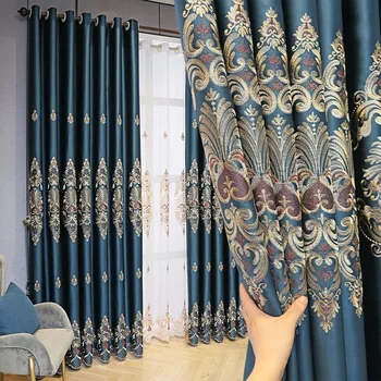 2022 Novas Cortinas para Sala de estar de Luxo Europeu da protecção Alta Cortinas Blackout Bordado de Flor Elegante Cortina da Janela do Quarto