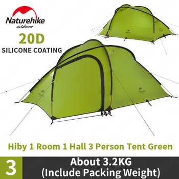 Naturehike Tenda Hiby Série Tenda de Campismo de 3 a 4 Pessoas ao ar livre 20D Silicone, Tecido de Dupla camada 4 Temporada Ultraleve Tenda da Família