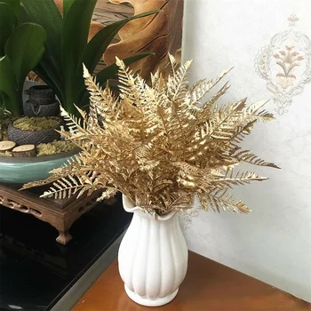Vaso Decoração Artificial, Falso Folhas de Ouro de Prata de Plástico Simulação de Plantas de Folha de Flores, Enfeites de Natal para a Decoração do Partido