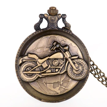 O tipo superior de Bronze Criativo de Quartzo Antiga Cadeia de Relógio de Bolso Ciclo de Motor Motor de Bicicleta para Homens, Mulheres, Crianças TD2045