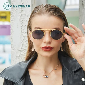 Clássico da rodada do quadro Vintage Metal Óculos para Homem e Mulher moda de Óculos de sol de Design de Luxo de Viajar de Condução de Óculos de Sol GV