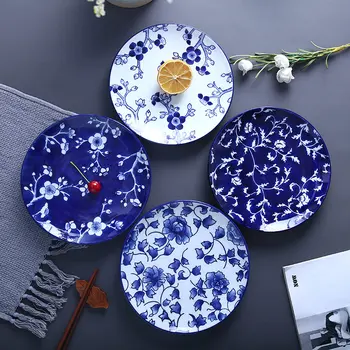 Japonês Placa Underglaze Cor Doméstico Chinês De Estilo Retro Azul E A Branca Da Porcelana De Mesa Prato De Cerâmica, Bife De Chapa De Prato