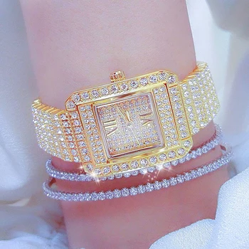 Prata Relógio Para Mulheres Marca De Luxo De Praça De Marcação Completa De Diamante Senhoras Relógios De Pulso Da Moda De Pedra De Strass Assistir A Mulher Frete Grátis
