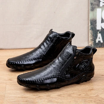 Novos Homens 38-47 Casuais Sapatos de Couro Genuíno Sapatos do Escritório de Negócios de Sapatos para Homens de Condução Mocassim Deslizar sobre Sapatos de Inverno Com a Pele