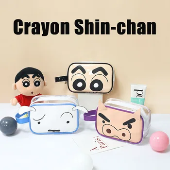Kawaii Crayon Shin-Chan Buriburizaemon Transparente Do Pvc Impermeável Saco Cosmético Dos Desenhos Animados Da Praça De Wc Portáteis Saco