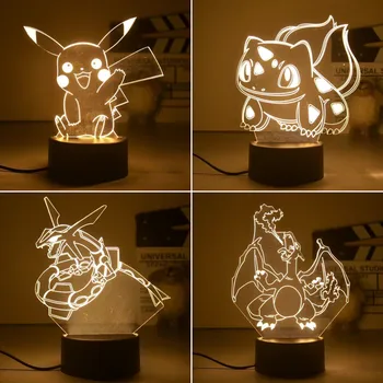Pokemon Pikachu 3D Figuras de Anime da Noite do Diodo emissor de Luz de Crianças Brinquedo girafas-de-Cabeceira Lâmpada para Quarto de criança Decoração de Presente de Aniversário
