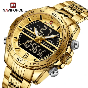 NAVIFORCE de alto Luxo da Marca Homens Analógico Digital Relógio de Ouro Militar à prova d'água Quartzo pulseira de Aço Masculino relógio de Pulso Relógio Masculino