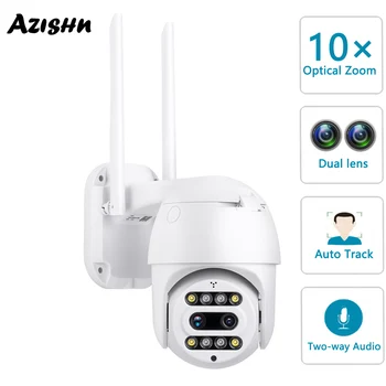 AZISHN 3MP IP do WIFI da Câmera PTZ, Zoom de 10X Dupla-Lente da Câmara de Áudio bidirecional de Segurança da Abóbada do CCTV do Cam Impermeável P2P Velocidade de Rastreamento Automático
