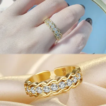 MIQIAO Banhado a Ouro de Luxo de Multi Cristal de Zircão Ins Vintage Boho Anéis para as Mulheres, Casal, Casamento, Amigos de Presente de Jóias de Moda Bagu