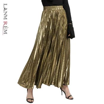 LANMREM 2023 nova moda Primavera mulheres roupas de cintura alta, Uma linha de plissado tira vintage elástico longo halfbody saia WH28501XL