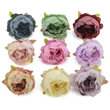 50pcs/5cm Flósculo Rosa Peônia bud Artificiais de Seda Flor de Cabeça Para a Decoração do Casamento de DIY Decorativos Coroa de flores Falsas Flores