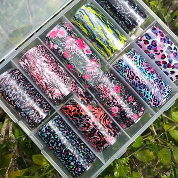 10Pc/Caixa de Design da Marca Prego de Transferência de Decalque de Folhas,NOVAS cor-de-Rosa Nail Art de estampa de Leopardo 4Cm*1M Manicure Decorações Folhas*&NZ007#@