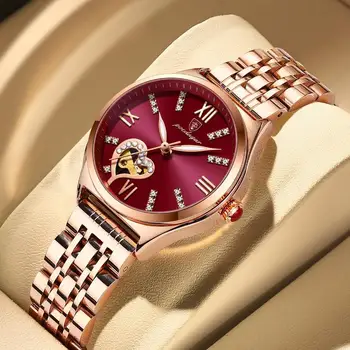 Mulheres Relógios De Moda Rosa De Ouro Inoxidável Mancha De Aço Ladies Watch Impermeável Quarzt Relógio De Pulso Romatic Namorada De Presente
