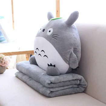 3 Em 1 Multifuncional Totoro Brinquedo de Pelúcia Macio Travesseiro com Cobertor Totoro a Mão Quente Almofada Bebê Crianças Nap Cobertor Anime Figura de Brinquedo