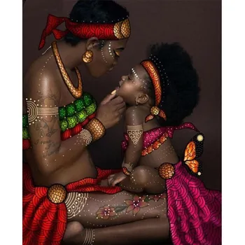 Diamante Pintura Africana Mamãe e Bebê Amor Bordado de Diamante Completo Quadrado de pedra de Strass de Mosaico, Quebra-cabeça de Ponto Cruz Modular Imagens