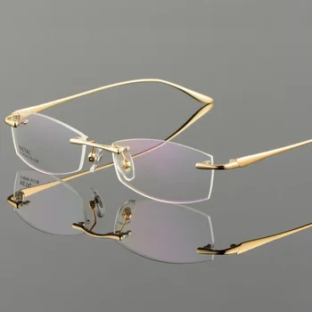 Vazrobe Ouro Óculos De Grau Sem Aro Masculino Anti Luz Azul 0 +100 125 150 200 250 Homens De Óculos Com Armação De Óculos De Ultraleve