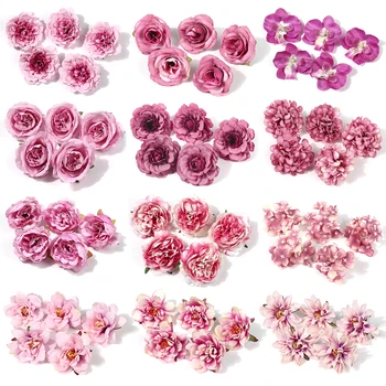 10PCS Artificial Flores Rosa Cabeça DIY de Aniversário do Bebê Carta de Presente uma Festa em Casa de Decoração de Casamento Fundo Decorações de Flores cor de Rosa
