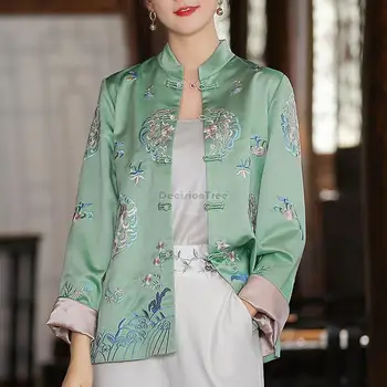2023 cheongsam casaco de seda qipao jaqueta de estilo chinês, tang traje senhora bordado chinês de estilo elegante senhora cheongsam tops