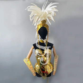 Sexy Strass Ouro Armadura Cantora, Dançarina de Palco Traje Retro Espelho Drag Queen Fase de Desgaste Rave Roupa de Carnaval Roupas VDB6265
