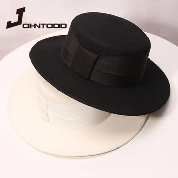 Preto/branco de aba larga igreja simples, derby chapéu Panamá sólido senti chapéu fedora para homens e mulheres de lã, chapéu alto e kentucky