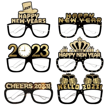 12/6pcs Feliz Ano Novo de Papel Óculos De 2023 Óculos Frame Photo Booth Adereços Festa de passagem de Ano a Decoração de Natal de Suprimentos