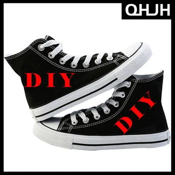 QHJH padrão personalizado de sapatos de lona de cor sólida pode DIY padrão privada sapatos de lona de fornecer imagens para fazer o seu próprio sapato de lona
